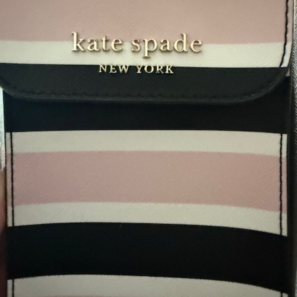 Kate Spade small leather purse Black, pink & white striped - Picture 2 of 4